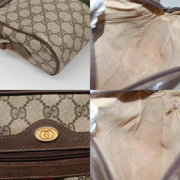 GUCCI GG Supreme Web Sherry Line Shoulder Bag PVC Beige Gold Red Auth gh559 - Picture 13 of 14